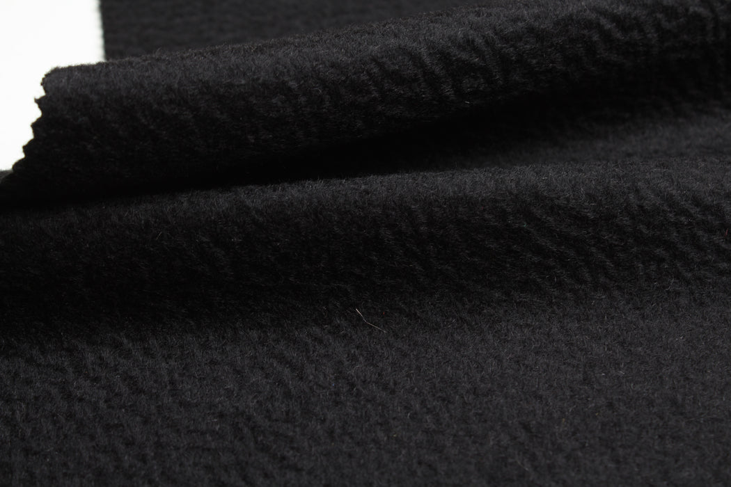 100% Virgin Wool Textured Coat Fabric – Black – Italian Designer Stock