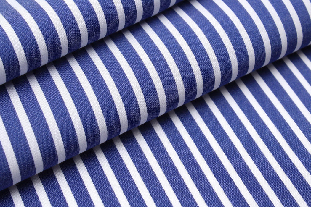 5 Mts - Luxury 100/2 BCI Cotton Pinstripes Poplin (Classic Blue) - OFFER: 10.95€/Mt-Roll-FabricSight