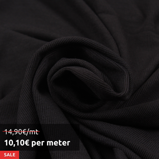 5 Mts Roll - Stretch Bamboo Rib for Tops, Neckbands and Cuffs (Black) - OFFER: 10,10€/Mt-Roll-FabricSight