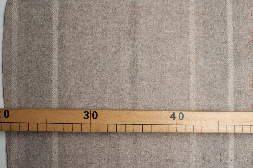 Wool Felt Coating Fabric – Brushed Wool Blend – Beige Stripe – Designer Deadstock