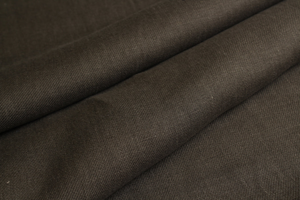 100% Linen Piece-Dyed Twill – Dark Green Khaki