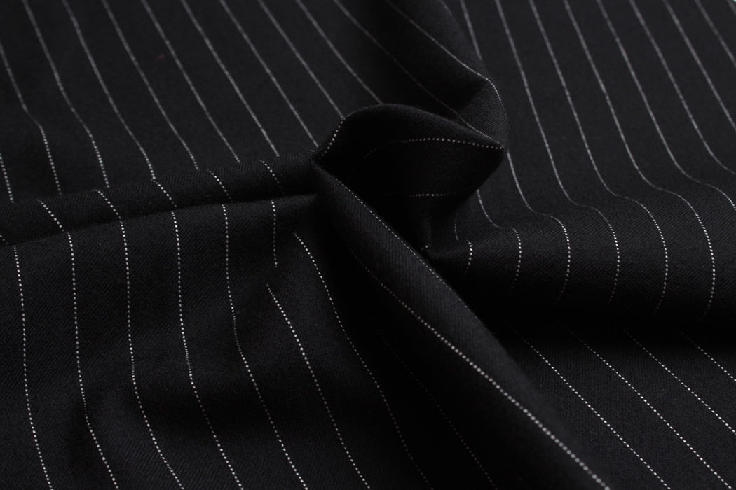 99% Wool & Cashmere Diplomatic Stripe – Black & White Designer Stock-Fabric-FabricSight