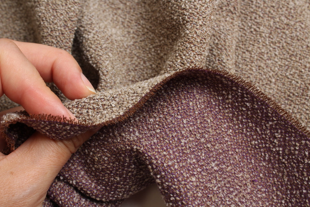 Beige and Purple Wool Blend Tweed Bouclé – Made in Spain