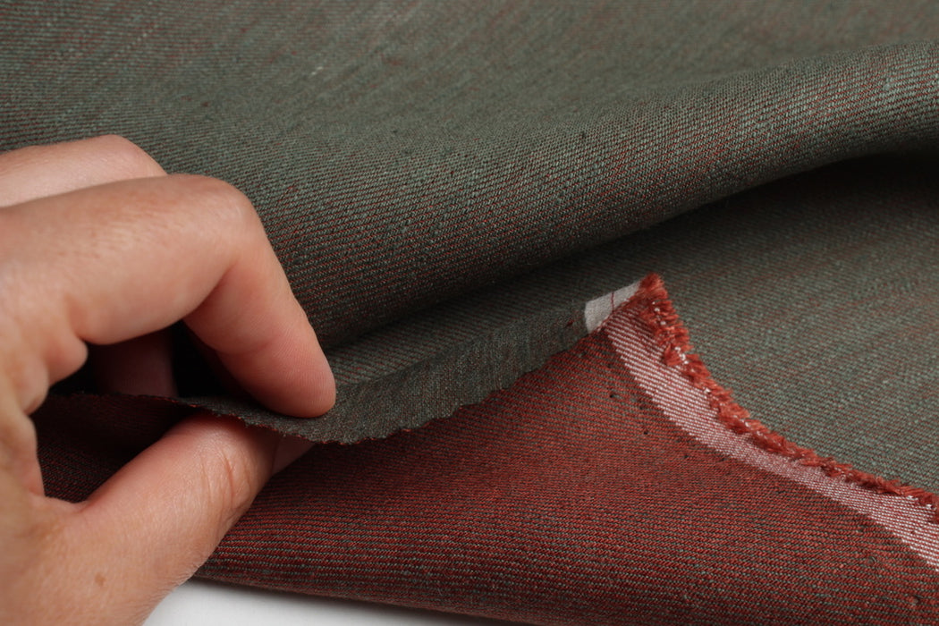 Double Face Linen Twill – 100% European Flax® – Khaki & Tile