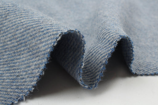 Bi-Color Recycled Wool Twill for Outwear - Blue and White-Fabric-FabricSight