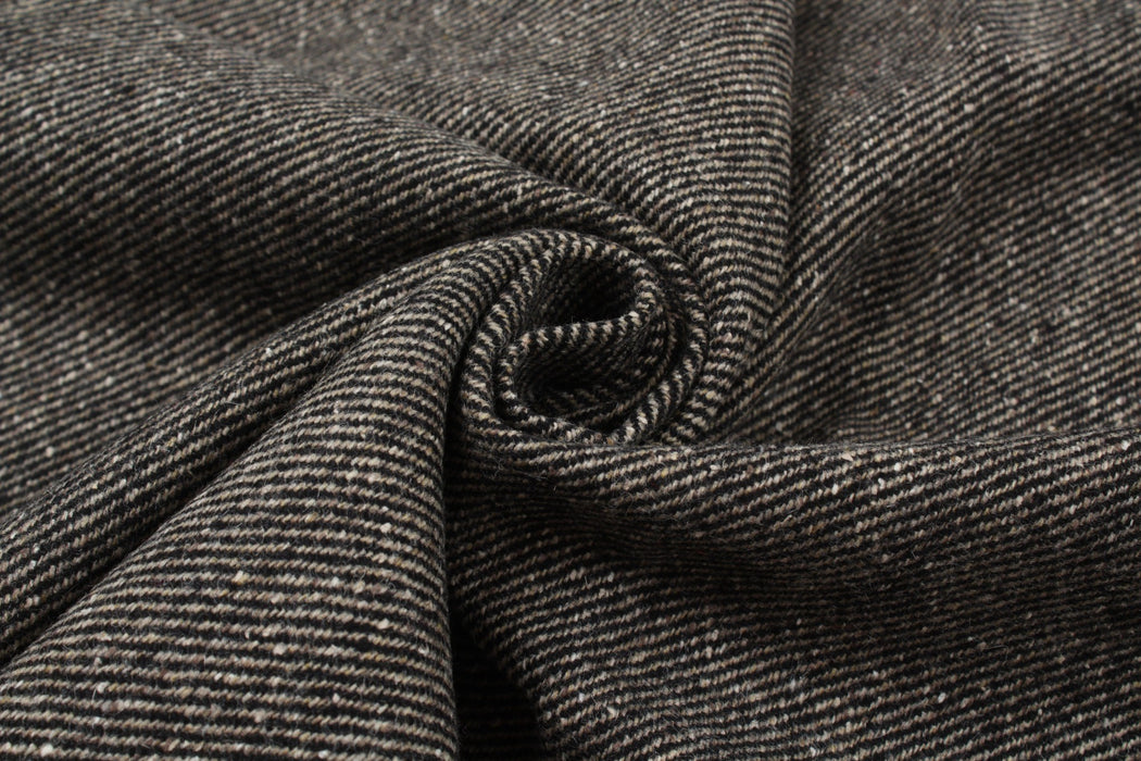 Bi-Color Recycled Wool Twill for Outwear - Brown and Black-Fabric-FabricSight