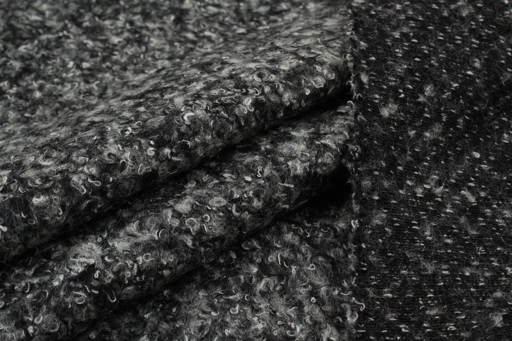 Bouclé Wool Fabric for Outwear - Grey Melange-Fabric-FabricSight