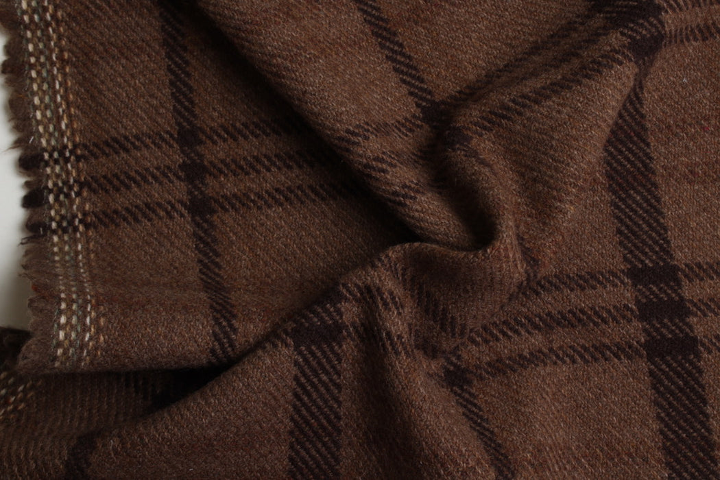Brown 100% Virgin Wool Windowpane Tartan – Premium Designer Stock-Fabric-FabricSight