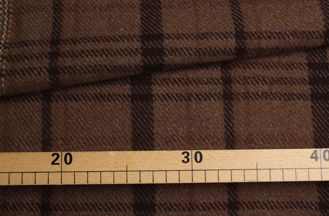 Brown 100% Virgin Wool Windowpane Tartan – Premium Designer Stock-Fabric-FabricSight