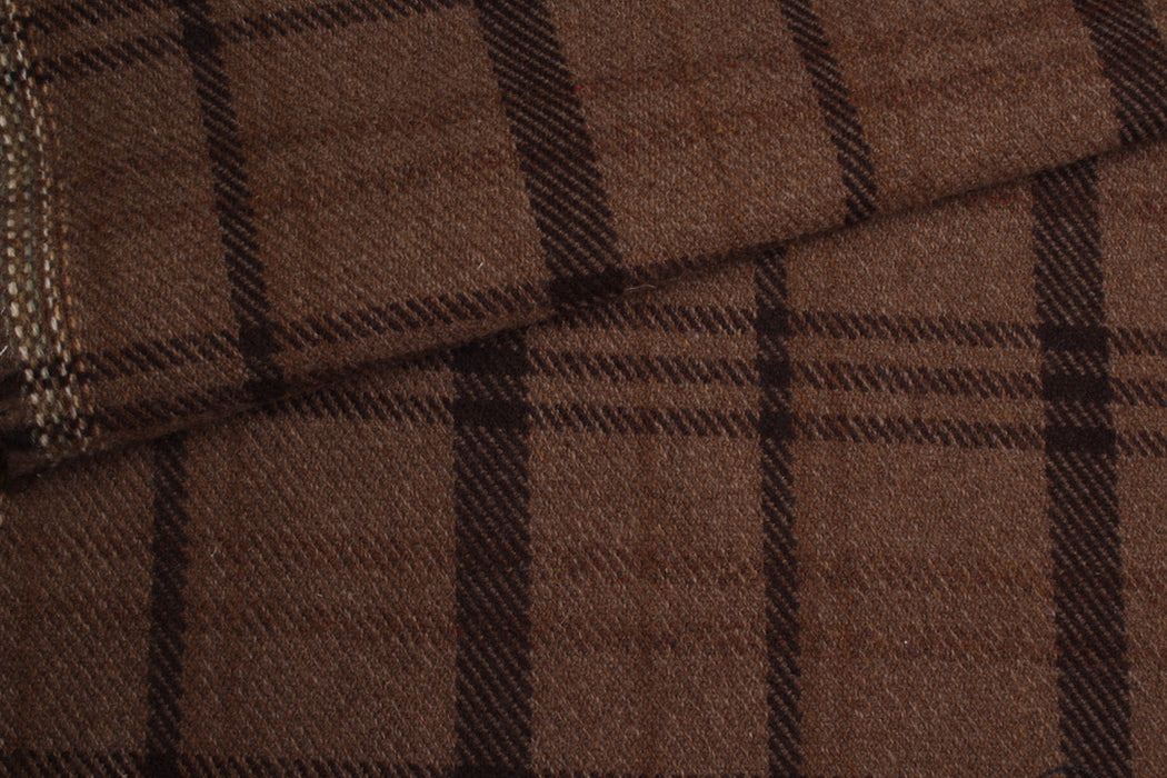 Brown 100% Virgin Wool Windowpane Tartan – Premium Designer Stock-Fabric-FabricSight