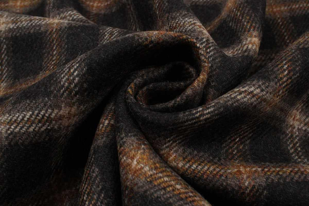 Brown Tartan Wool for Winter Garments-Fabric-FabricSight