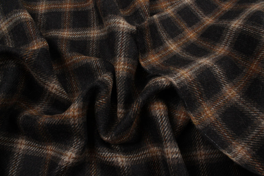 Brown Tartan Wool for Winter Garments-Fabric-FabricSight