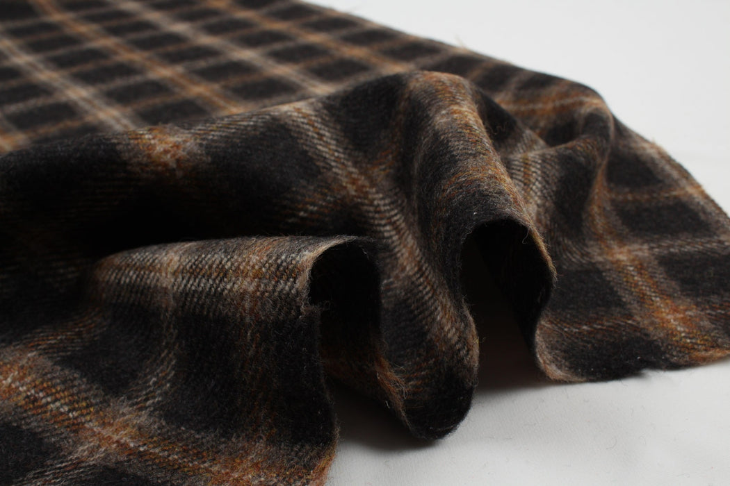 Brown Tartan Wool for Winter Garments-Fabric-FabricSight
