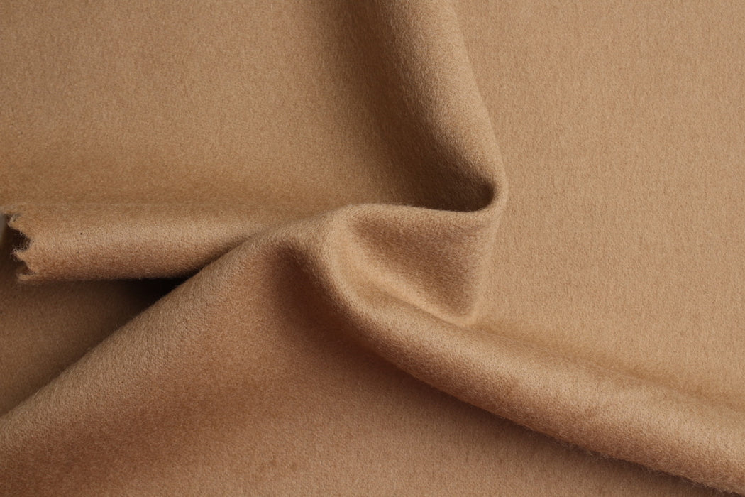 Camel 100% Wool Brushed Fabric – Soft Flannel Effect – Italian Designer Stock
