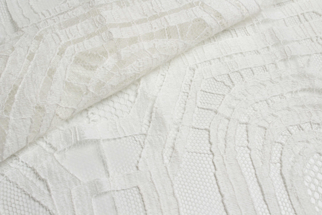 Cotton Blend Geometrical Lace Rebrodé-Fabric-FabricSight