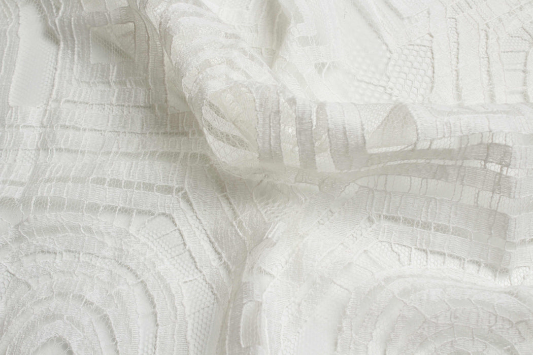 Cotton Blend Geometrical Lace Rebrodé-Fabric-FabricSight