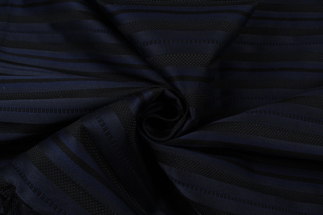 Cotton Blend Jacquard Stripes - Mid-Weight - Blue and Black-Fabric-FabricSight