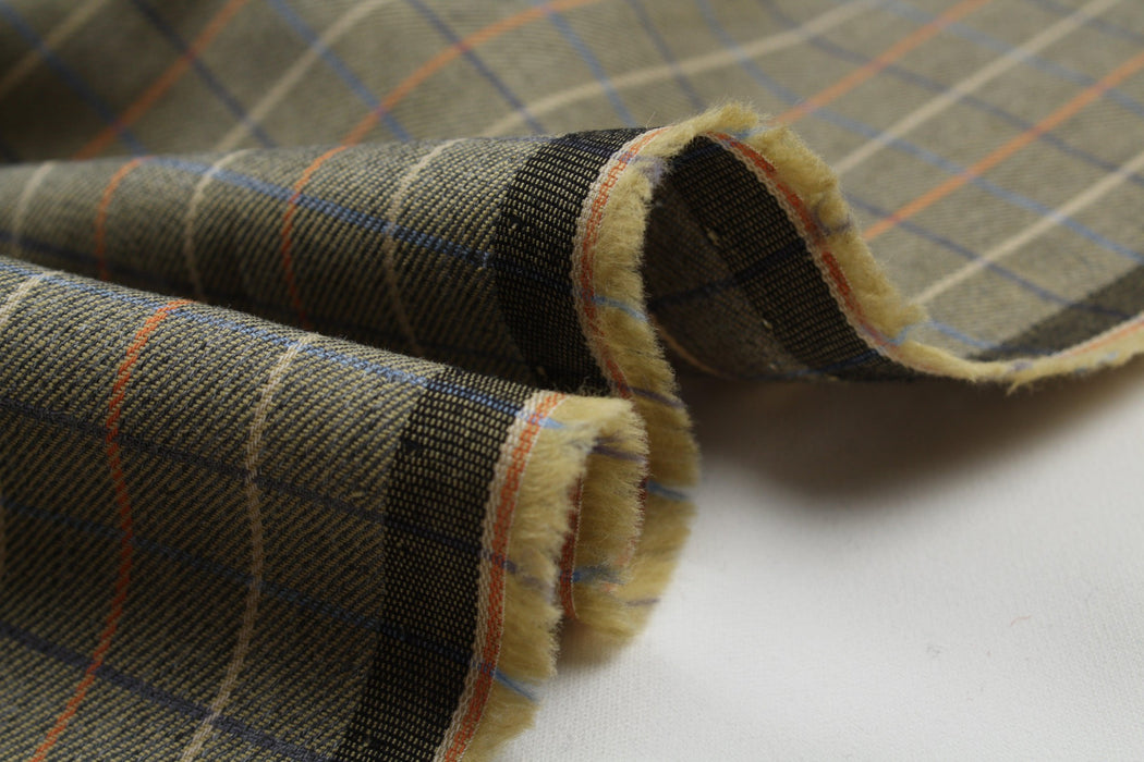 Cotton Checks Twill for Shirting - Khaki-Fabric-FabricSight