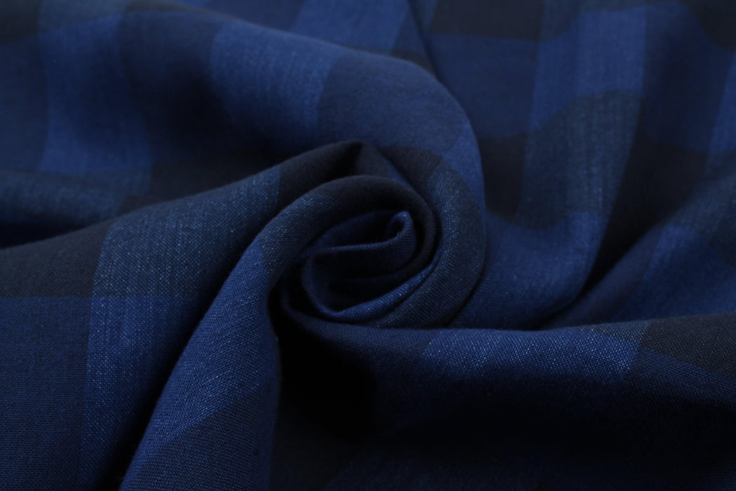 Cotton Linen Checks Canvas - Blue and Black-Fabric-FabricSight