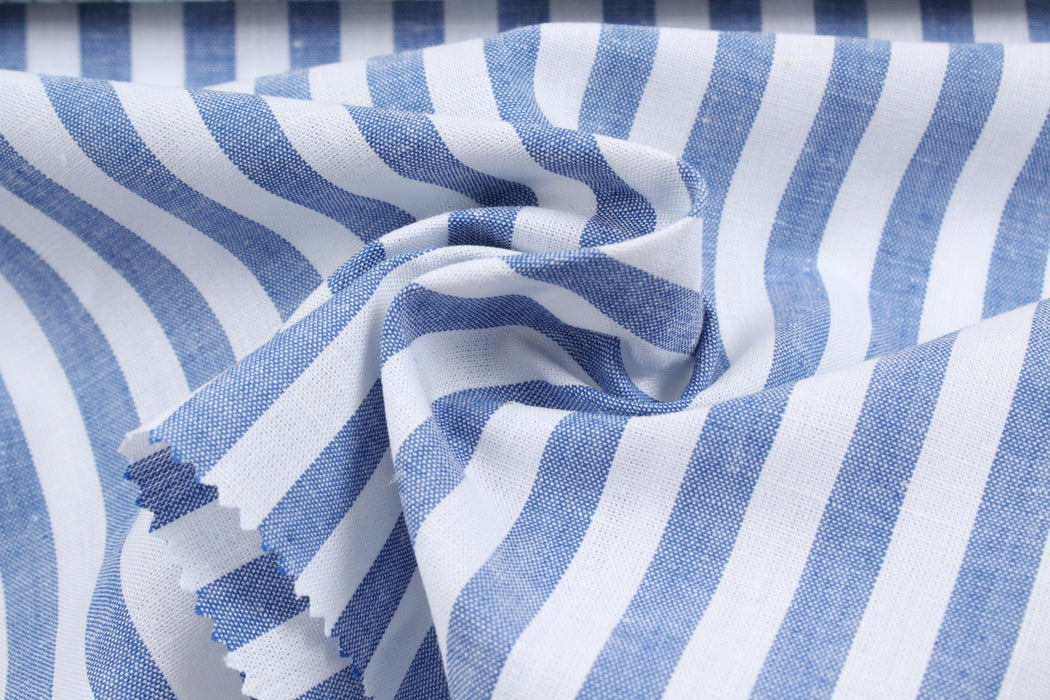 Cotton Linen Fabric for Summer - Vichy Checks and Stripes (Blue)-Fabric-FabricSight