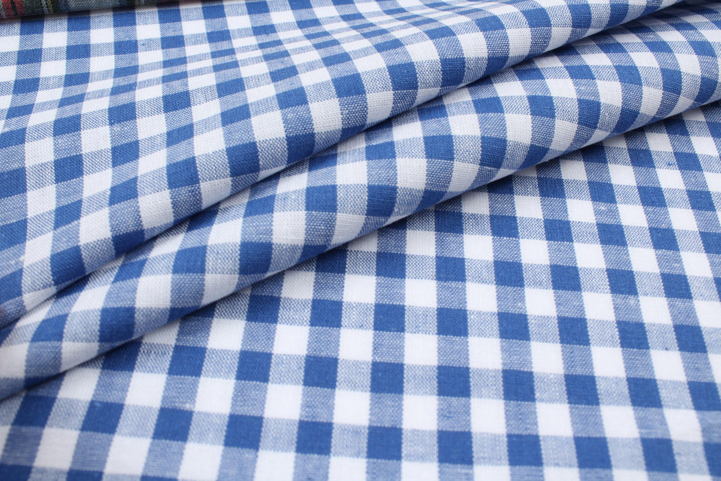 Cotton Linen Fabric for Summer - Vichy Checks and Stripes (Blue)-Fabric-FabricSight