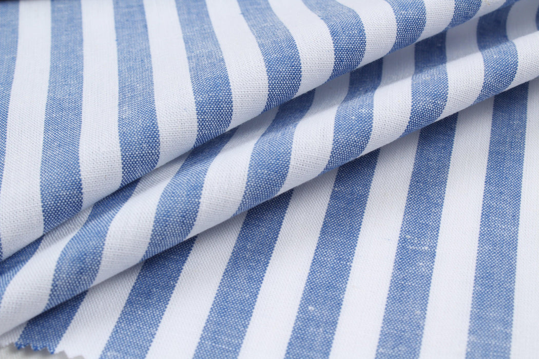 Cotton Linen Fabric for Summer - Vichy Checks and Stripes (Blue)-Fabric-FabricSight