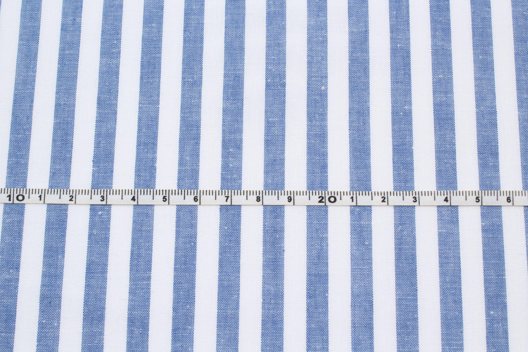 Cotton Linen Fabric for Summer - Vichy Checks and Stripes (Blue)-Fabric-FabricSight