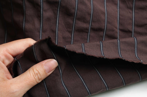 Cotton Seersucker – Wide Pinstripe for Trousers - Brown Remnant-Remnant-FabricSight
