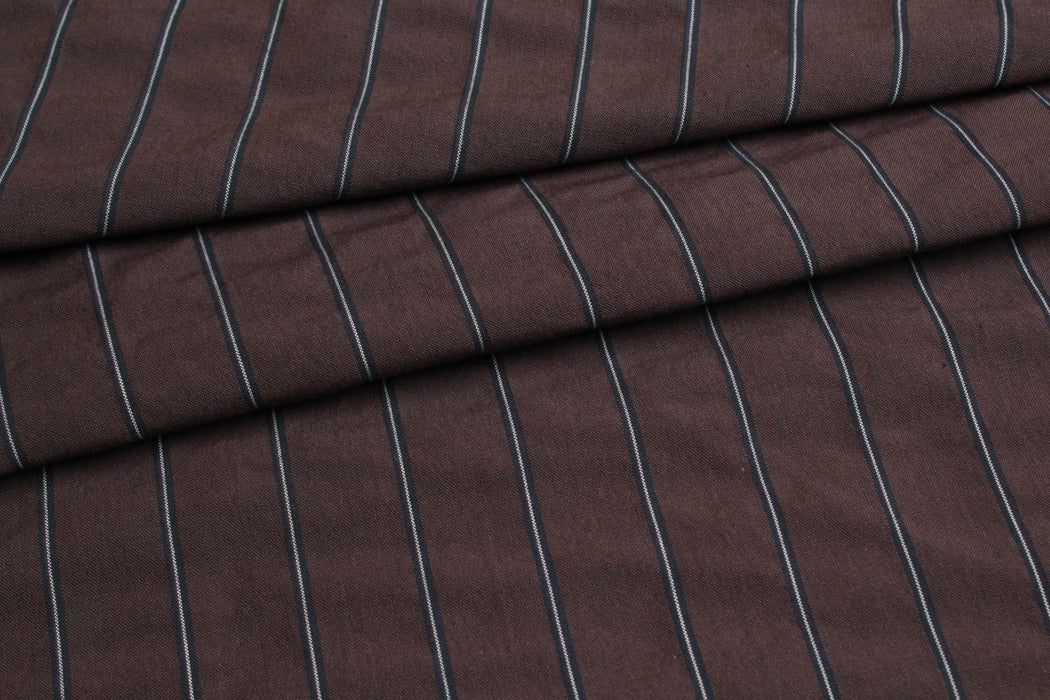 Cotton Seersucker – Wide Pinstripe for Trousers - Brown Remnant-Remnant-FabricSight