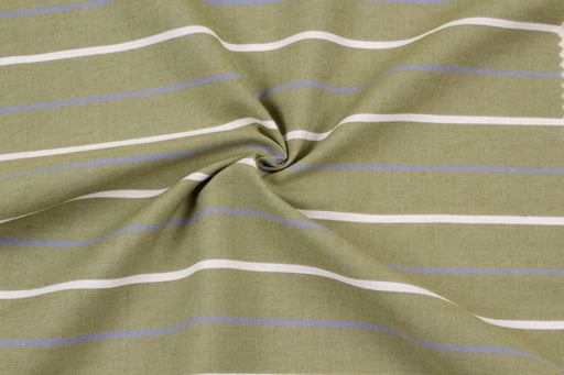 Cotton Shirting - Khaki & Blue Stripes-Fabric-FabricSight