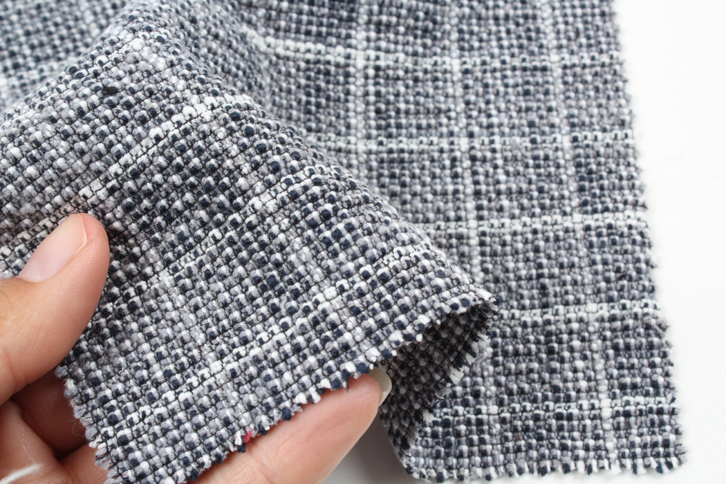 Cotton Stretch Tweed - Navy & White-Fabric-FabricSight