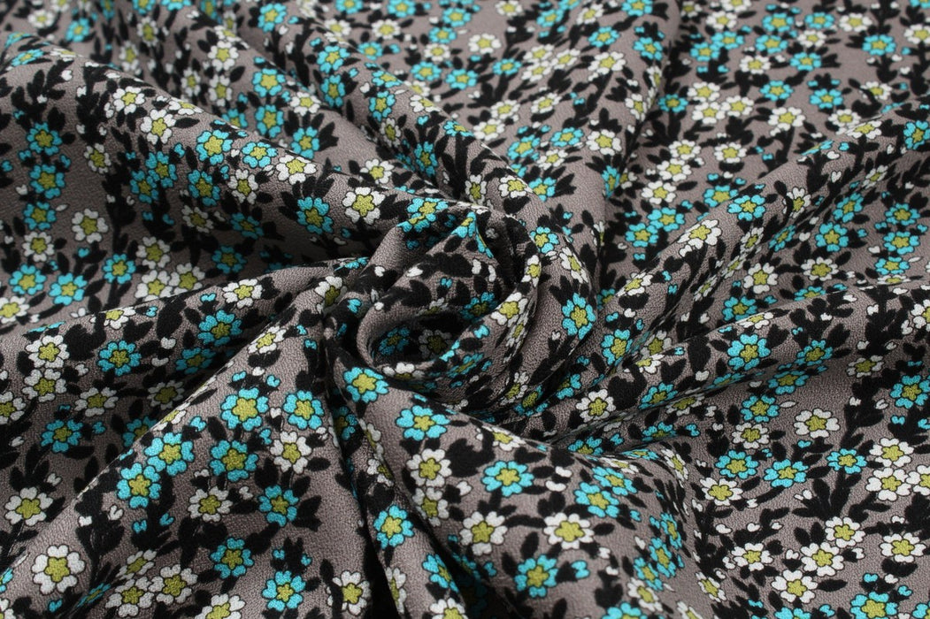 Crepe de Chine - Viscose Wool Blend - Ditsy Floral Print-Fabric-FabricSight
