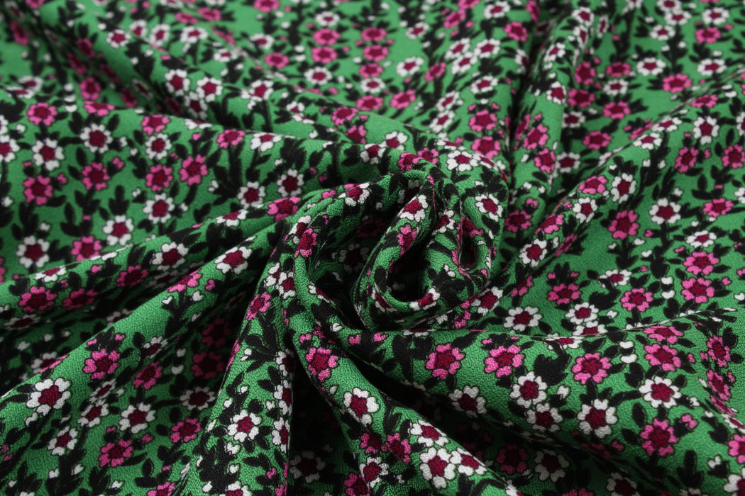 Crepe de Chine - Viscose Wool Blend - Ditsy Floral Print-Fabric-FabricSight