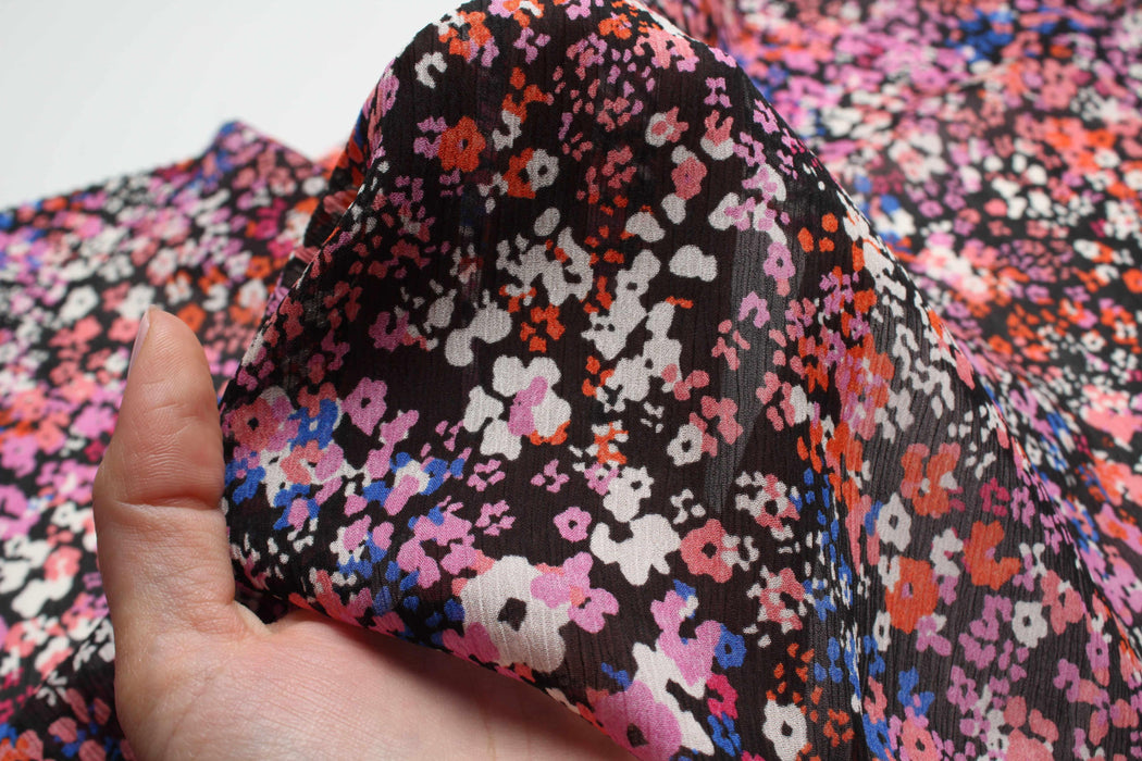 swatch-Crinkled Silk Chiffon - Floral Print-Fabric-FabricSight