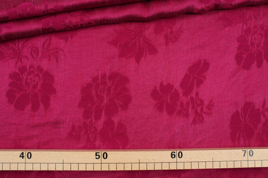Cupro Viscose Floral Jacquard - Dark Fuchsia (1 Meter Remnant)-Remnant-FabricSight