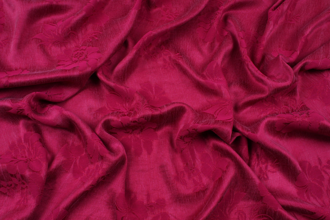 Cupro Viscose Floral Jacquard - Dark Fuchsia-Fabric-FabricSight