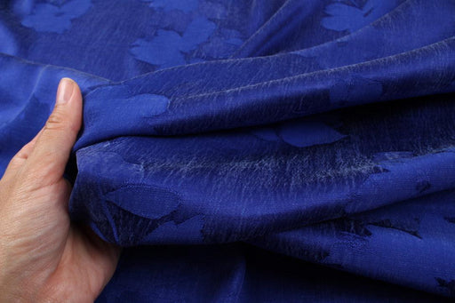 Cupro Viscose Floral Jacquard for Dresses - Night Blue-Fabric-FabricSight