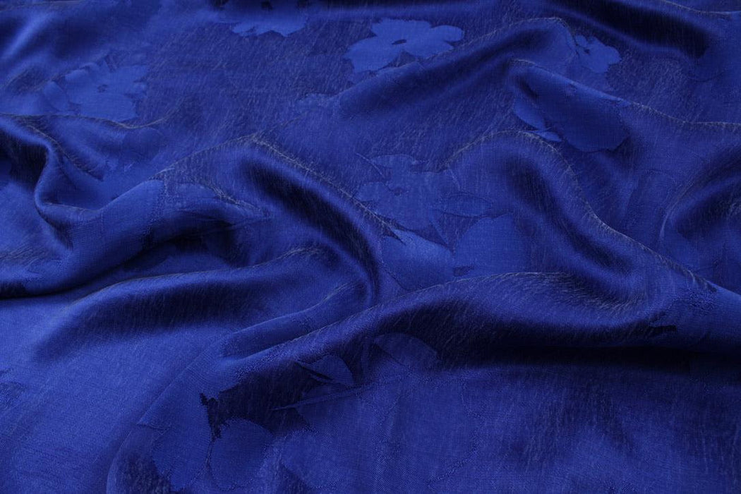 Cupro Viscose Floral Jacquard for Dresses - Night Blue-Fabric-FabricSight