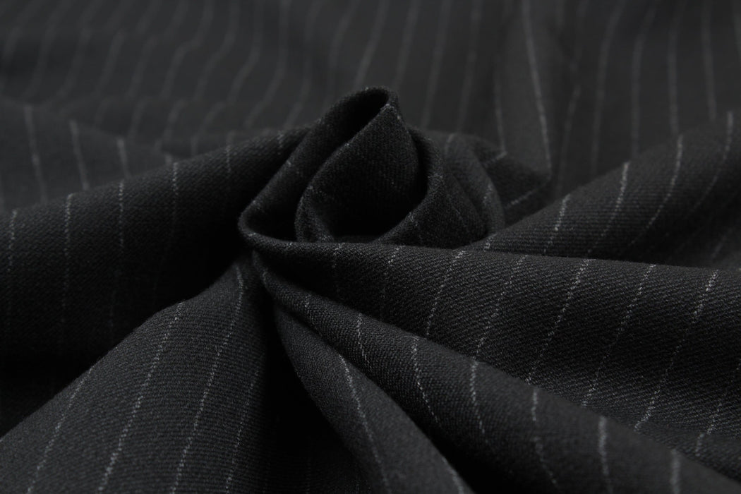 Diplomatic Stripes Twill for Suits - Polyester Blend - Black-Fabric-FabricSight