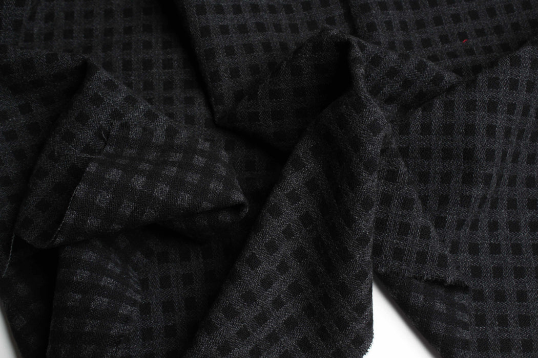Double-Face Wool Check Fabric – Black & Grey – Designer Deadstock-Fabric-FabricSight