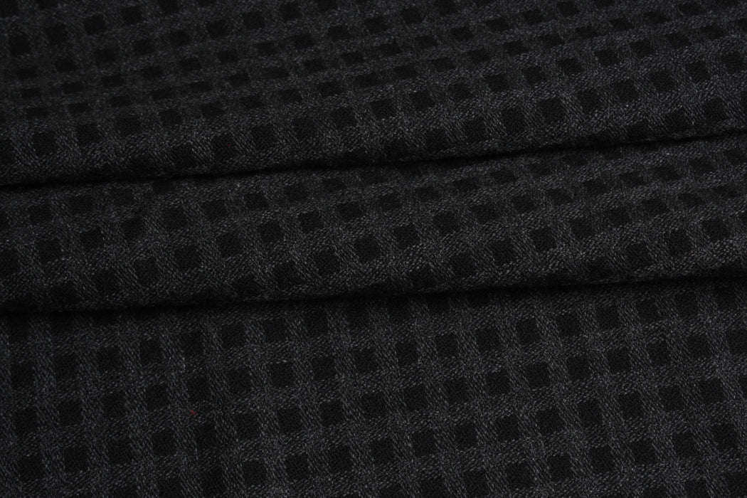 Double-Face Wool Check Fabric – Black & Grey – Designer Deadstock-Fabric-FabricSight