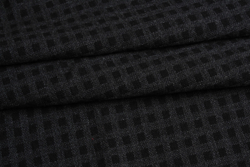 Double-Face Wool Check Fabric – Black & Grey – Designer Deadstock-Fabric-FabricSight
