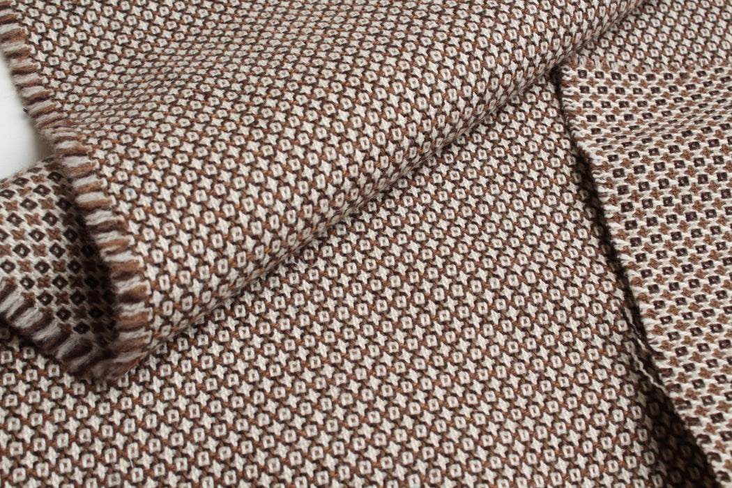 Luxury Wool Cotton Jacquard – Micro-Geometric Pattern – Italian Designer Deadstock