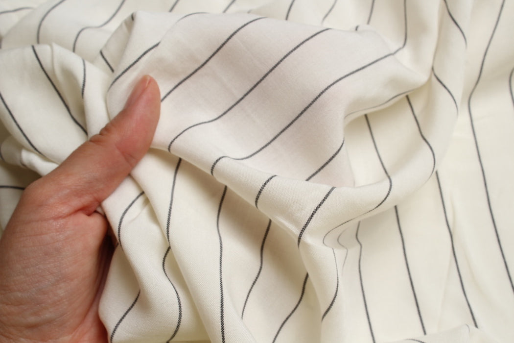 Ecru Viscose with Black Diplomatic Stripe – Italian Designer Deadstock-Fabric-FabricSight