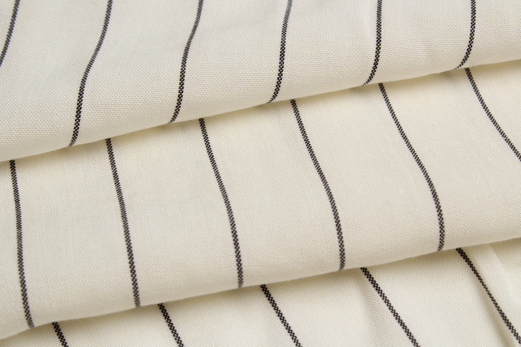 Ecru Viscose with Black Diplomatic Stripe – Italian Designer Deadstock-Fabric-FabricSight