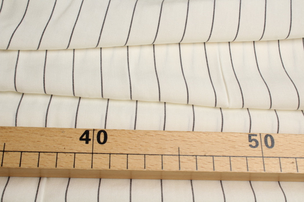Ecru Viscose with Black Diplomatic Stripe – Italian Designer Deadstock-Fabric-FabricSight