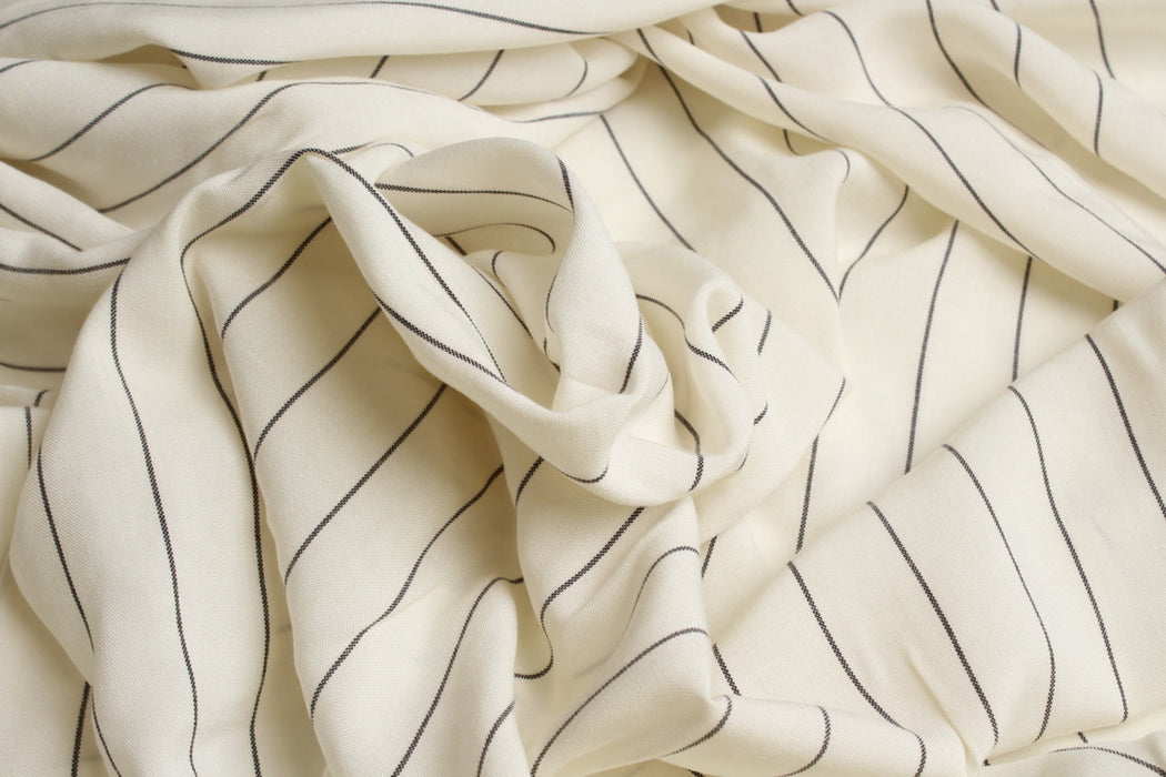 Ecru Viscose with Black Diplomatic Stripe – Italian Designer Deadstock-Fabric-FabricSight