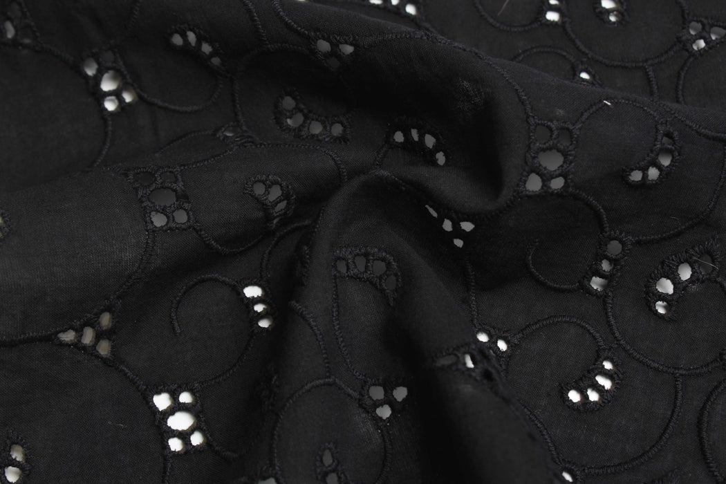 Embroidered Geometric Circles Cotton Poplin - 2 Sides Scallop-Fabric-FabricSight