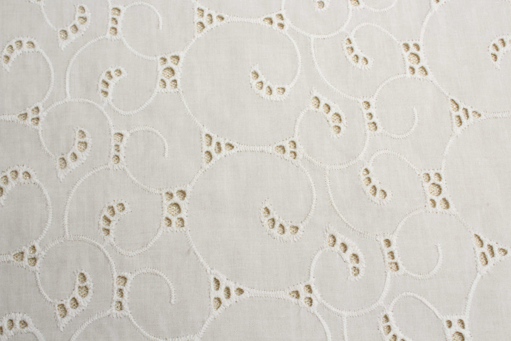 Embroidered Geometric Circles Cotton Poplin - 2 Sides Scallop-Fabric-FabricSight