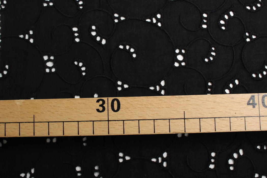 Embroidered Geometric Circles Cotton Poplin - 2 Sides Scallop-Fabric-FabricSight